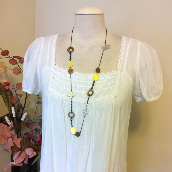 Vintage NEW sandwich jewellery Yellow Brown Beads Pendant VTG Art Deco Necklace - Picture 6 of 7